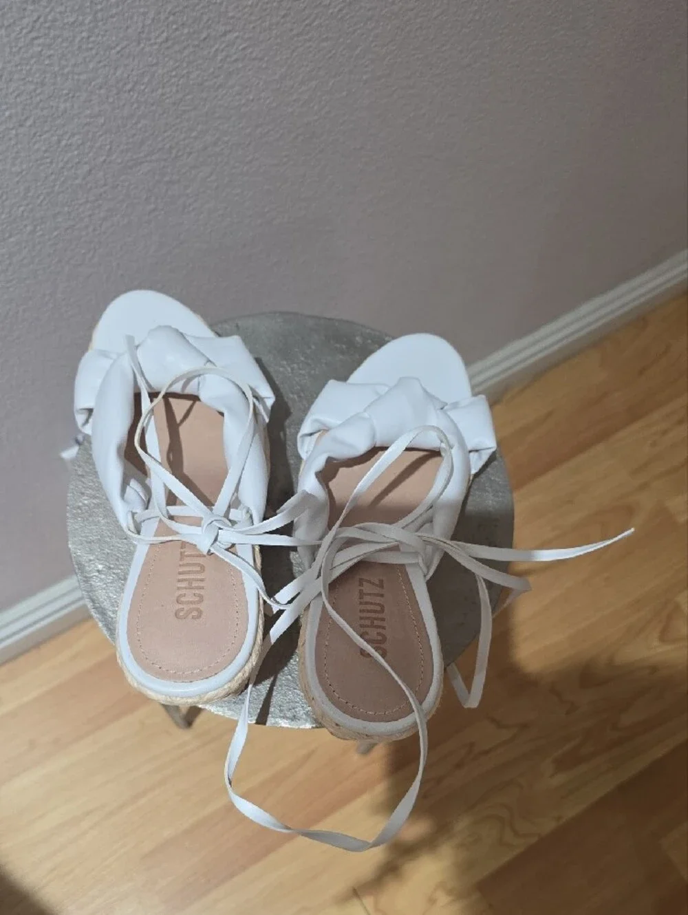 SCHUTZ White Braided Espadrille Wedge Sandals